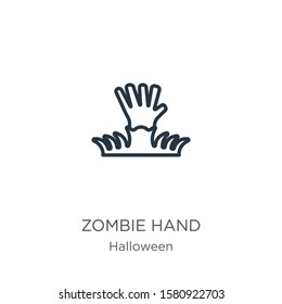 Zombie hand icon. Thin linear zombie hand outline icon isolated on white background from halloween collection. Line vector sign, symbol for web and mobile