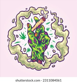 Ilustraciones híbridas de la cepa zombi de kush de mano cannabis indica ilustraciones vectoriales para el logotipo de tu trabajo, camiseta de mercancía, pegatinas y diseños de etiquetas, afiche, tarjetas de felicitación comercial