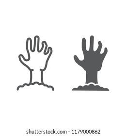 Zombie hand line and glyph icon, undead and halloween, arm sign, vector graphics, a linear pattern on a white background, eps 10.