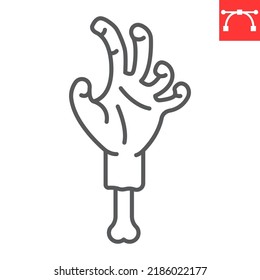 Zombie hand line icon, halloween and creepy, scary hand vector icon, vector graphics, editable stroke outline sign, eps 10.