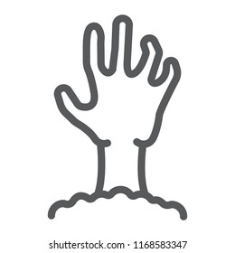 Zombie hand line icon, undead and halloween, arm sign, vector graphics, a linear pattern on a white background, eps 10.