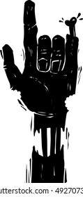 Zombie hand making rock sign. halloween background.