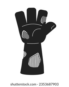 Zombie hand up monochrome flat vector object. Zombie arm for Halloween party. Monster hand. Editable black and white thin line icon. Simple cartoon clip art spot illustration for web graphic design