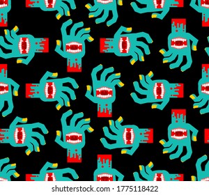 Zombie Hand with mouth pattern seamless. mouth on palm background
