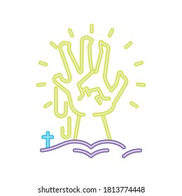 zombie hand in neon light for halloween vector illustration design