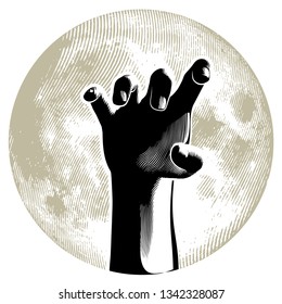 Zombie hand on the full moon in background
