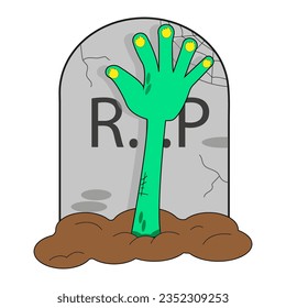 Zombie hand on the grave. Vector illustration. All elements are isolated	