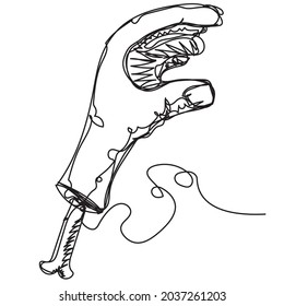 Zombie hand in one line on a white background. Torn off limb in sketch style. Stock vector illustration. Risen from the dead. Halloween graphics.