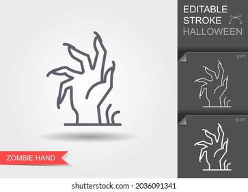 Zombie Hand. Rahmensymbol mit bearbeitbarem Strich. Lineares Halloween-Symbol mit Schatten