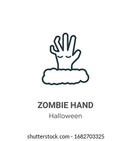 Zombie hand outline vector icon. Thin line black zombie hand icon, flat vector simple element illustration from editable halloween concept isolated stroke on white background