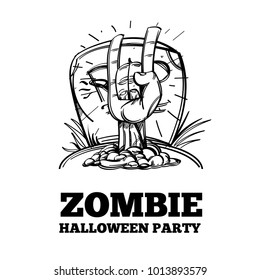 Zombie hand. Outline vector illustration isolated on white background. Decorative design element for Halloween, mobile applications, games.