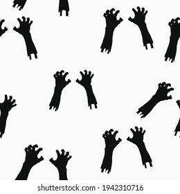 Zombie Hand Pattern. Vector Black Hands Wallpaper Pattern.