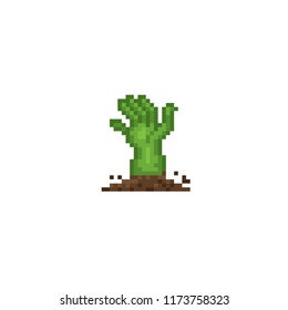 Zombie hand. Pixel art. Old school computer graphic. 8 bit video game. Game assets 8-bit sprite. Games elements.