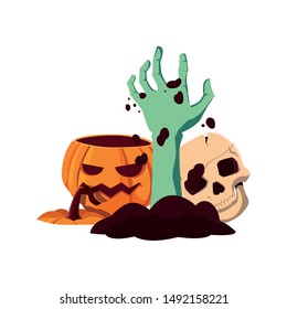zombie hand pumpkin happy halloween celebration design