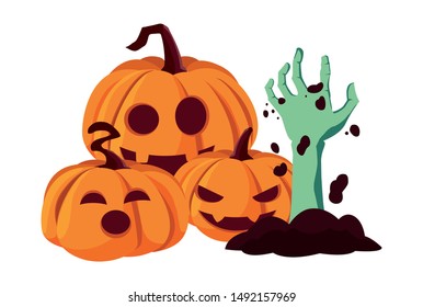 zombie hand pumpkins happy halloween celebration design