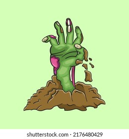 Zombie hand rise from the ground illustration