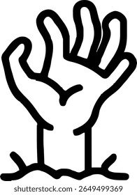 Zumbi mão crescente ícone ilustração contorno traçado linha preta minimalista