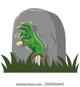 Zombie Hand Rising Tombstone Halloween Illustration Vector