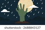 Zombie hand rising under full moon night