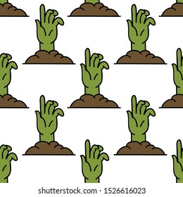 zombie hand seamless doodle pattern, vector illustration