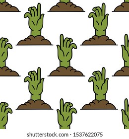 zombie hand seamless doodle pattern, vector illustration