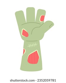 Zombie hand up semi flat colour vector object. Zombie arm for Halloween party. Monster hand. Editable cartoon clip art icon on white background. Simple spot illustration for web graphic design
