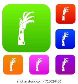 Zombie hand set icon color in flat style isolated on white. Collection sings vector illustration