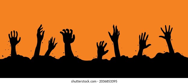 Zombie hand silhouette. Monster's hands in grave.