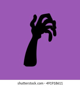 Zombie hand silhouette on the purple background. vector illustration