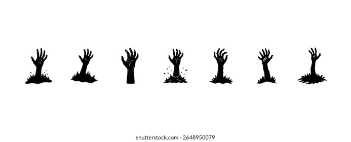 Zombie Hand Silhouette Set – Creepy Graveyard Horror Icons for Halloween and Scary Design Projects