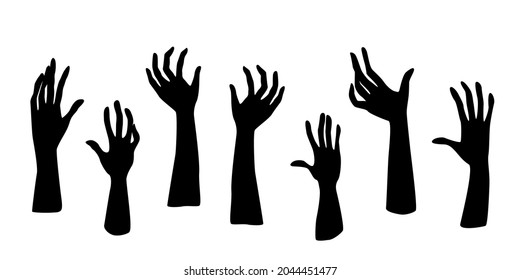 Zombie Hand Silhouette set. Halloween icons set. Collection for Halloween themes. Set of Zombie Hands