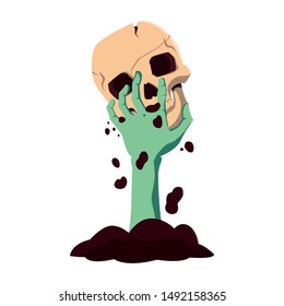 zombie hand with skull happy halloween celebration design