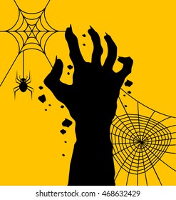 Zombie hand with  spider web for halloween day