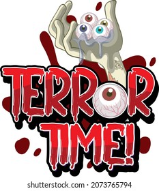 Zombie Hand With Terror Time Word Logo For Halloween Illustration