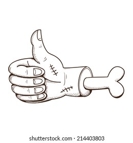 Zombie hand thumbs up. Halloween design element. Eps 10 vector illustration.