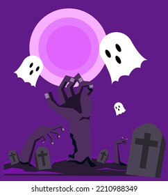 Zombie hand in the tomb and ghost.Halloween vector.Halloween Zombie hand