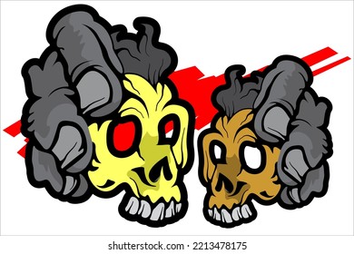 zombie hand vector design holding skull head looks spooky and scary