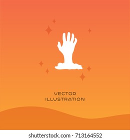 Zombie hand vector silhouette icon on gradient background. Halloween flat illustration