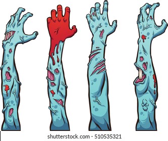 Zombie hands and arms. Vector clip art illustration with simple gradients. Each on a separate layer.