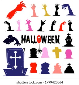 Zombie hands and Graveyard silhouettes.  Illustrations template. Vector design
