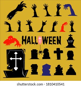 Zombie hands and Graveyard silhouettes.  Illustrations template. Vector design