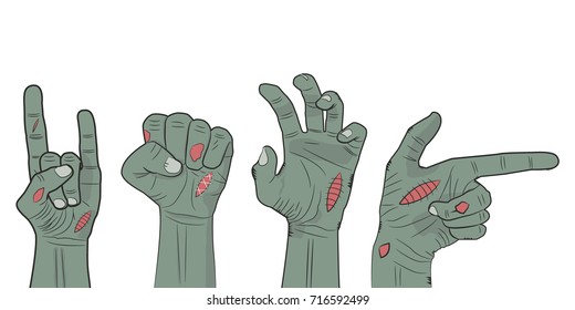 Zombie Hands. Rock N Roll Hand Sign. Fist Power. Hand With Pointing Finger