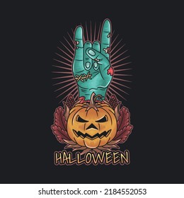 Zombie hands with rocker sign on Halloween