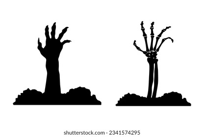 Zombie hands set. Zombie hand coming out from grave