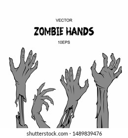 Zombie hands set vector image. Ghosts rising from the grave halloween illustration. Arm dead monster isolated.