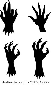 Zombie Hände Silhouette. Gruselige Zombie-Lämmer ragen aus dem Friedhof Boden, Vektorgrafik-Set.