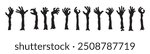 Zombie hands silhouettes. Halloween decor. Set doodle zombie hand. Vector illustration