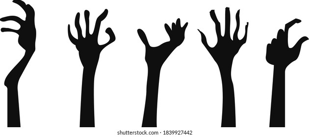 Zombie hans set. Vector isolated hands.