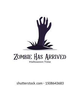 Zombie has Arrived in zombieland, halloween logo template design concept, scary nightmare with undead hand. svg