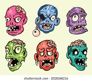 conjunto de vector de arte de cabeza zombi